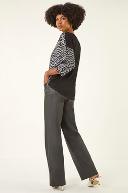 Roman Silver Metallic Print Stretch Top