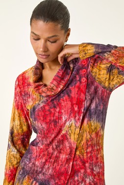 Red Textured Burnout Cowl Neck Top