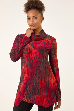 Roman Red Zebra Print Burnout Tunic Top