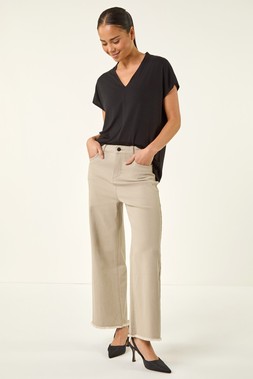 Petite Stone Cotton Frayed Hem Trouser