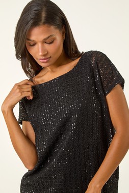 Black Sparkly Sequin Cut Out Top