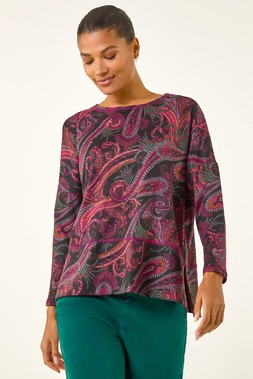 Roman Red Paisley Print Snit Top