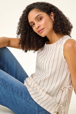 Roman Ivory Side Tie Detail Stretch Top
