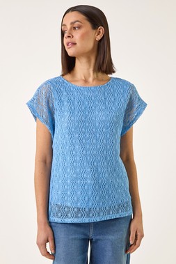 Roman Blue Lace Overlay Stretch Top