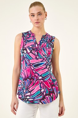 Roman Pink Floral Print Stretch Vest Top