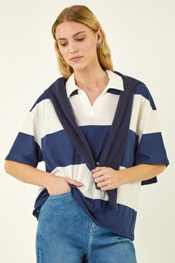Roman Navy Collared Stripe T-Shirt