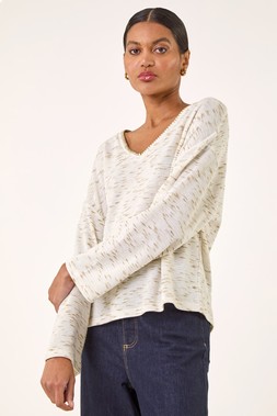 Roman Green Contrast Stitch V-Neck Top