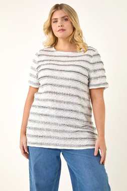 Roman Curve Ivory Stripe Frill Lace Top