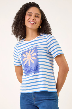 Roman Motif Stripe Print Cotton Top