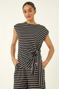Dusk Black Stripe Tie Waist Stretch Top