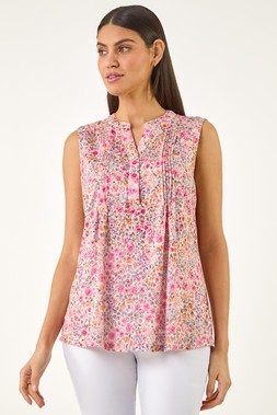 Roman Pink Floral Burnout Vest Top