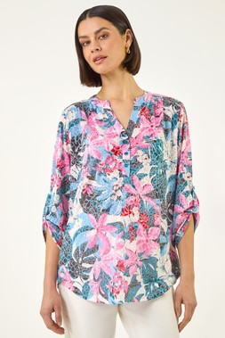 Roman Pink Burnout Floral Print Shirt