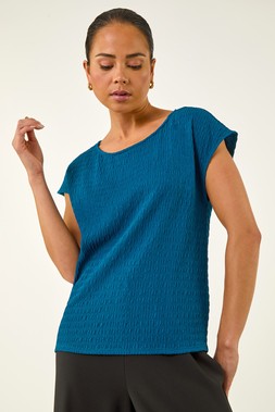 Roman Petite Teal Textured Stretch Top