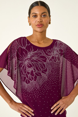 Roman Plum Asymmetric Embellished Overlay Top