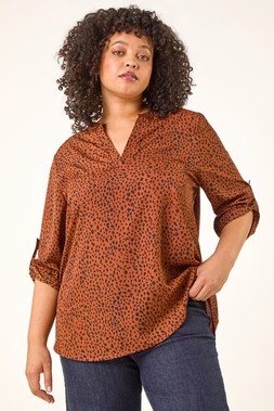 Roman Curve Rust Spot Print Tunic Top