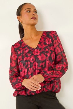 Roman Petite Red Floral Bubble Hem Top