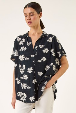 Roman Floral Print Pleat Tunic Top