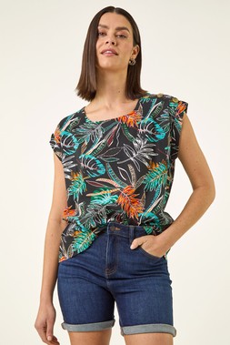 Roman Palm Print Shell Top