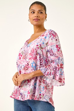 Roman Floral Flare Sleeve Top