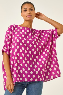 Magenta Polka Dot Button Back Top