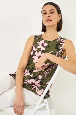 Roman Floral Print Shell Top