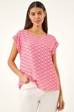 Roman Geometric Print Shell Top