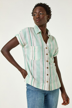 Roman Verticle Stripe Short Sleeve Shirt
