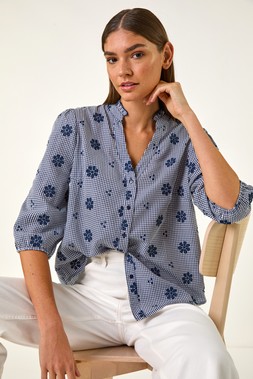 Roman Floral Embroidered V-Neck Blouse