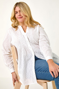 Roman Curve White Shimmer Jacquard Blouse
