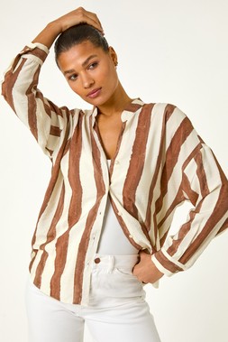 Roman Stripe Print Relaxed Button Shirt