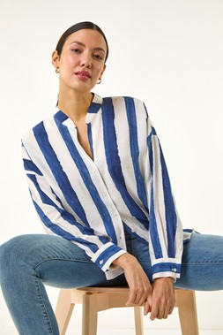 Roman Stripe Print Relaxed Button Shirt