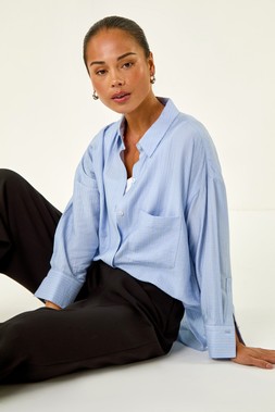 Roman Petite Blue Stripe Buttoned Pocket Shirt