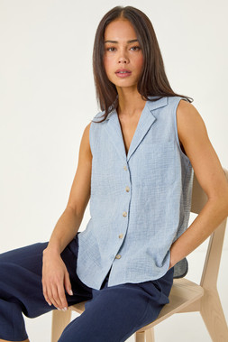 Roman Petite Collared One Pocket Blouse