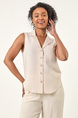 Roman Petite Collared One Pocket Blouse