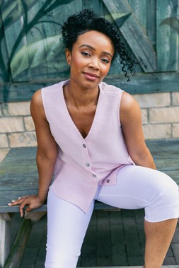 Roman Petite Pink Buttoned Sleeveless Blouse