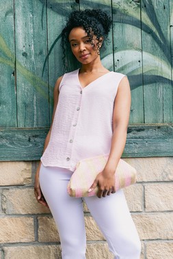 Roman Petite Pink Buttoned Sleeveless Blouse