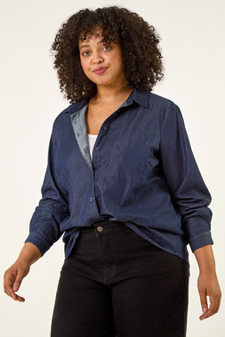 Roman Curve Cotton Button Blouse