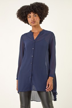 Roman Navy V-Neck Pleated Back Blouse