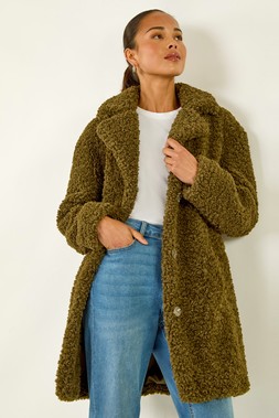 Roman Petite Khaki Teddy Longline Coat
