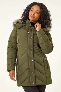 Khaki Petite Longline Padded Puffer Coat
