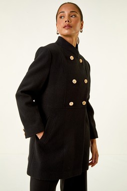 Roman Petite Black Military Buttoned Coat