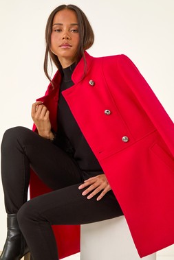 Roman Petite Red Military Buttoned Coat