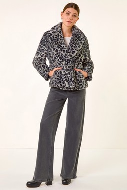 Roman Grey Faux Snow Leopard Fur Coat