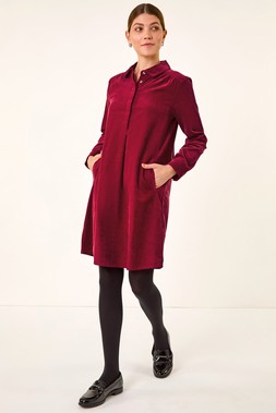 Roman Red Corduroy Tunic Shirt Dress