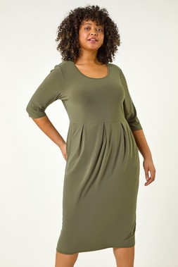 Roman Curve Cocoon Pocket Detail Midi Dress