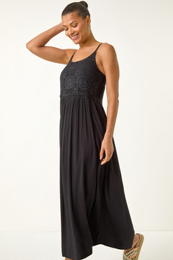 Roman Lace Bodice Shirred Midi Dress