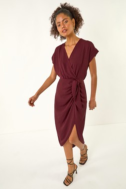 Roman Dusk Wine Wrap Tie Detail Dress