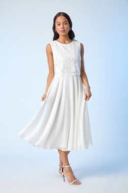 Roman Petite Ivory Lace Top Overlay Midi Dress