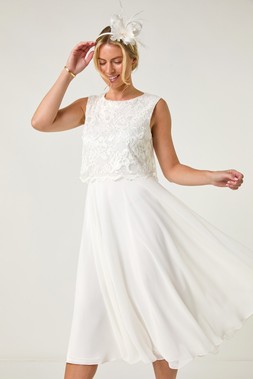 Roman Petite Lace Top Overlay Midi Dress