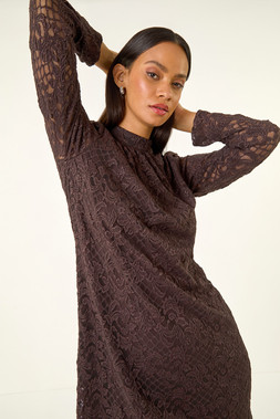 Roman Dusk Chocolate Baroque Lace Shift Dress
